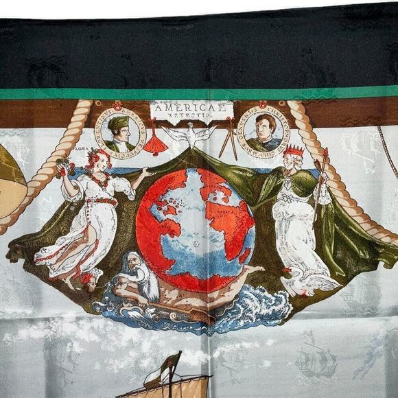 Hermes  Hermès CHRISTOPHE COLOMB DECOUVRE L’AMERIQUE 12 OCTOBRE 1492 SILK SCARF - Picture 6 of 16
